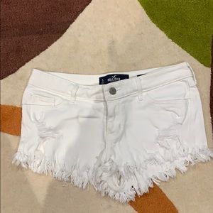 Low rise white denim shorts